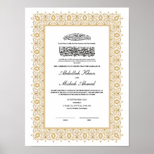 Gold Nikkah Certificate for Muslim Islamic Wedding Poster