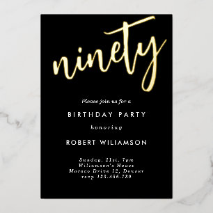 Gold ninety birthday invitation