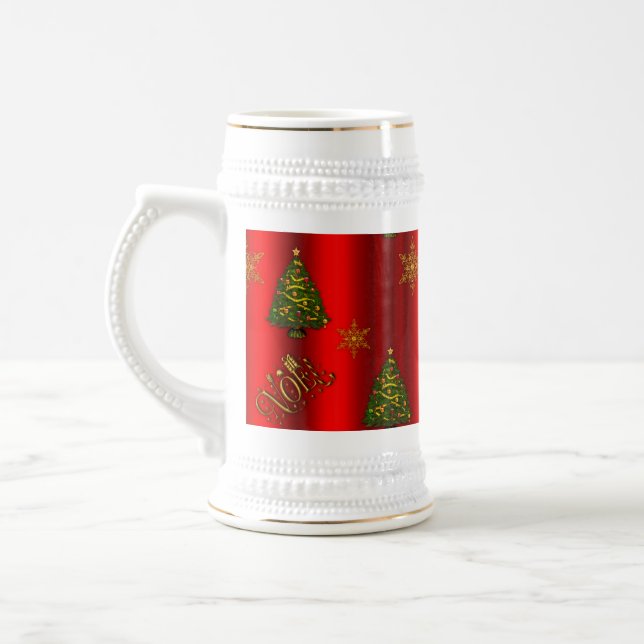 Gold Noel and Christmas Trees Red Beer Stein (Left)