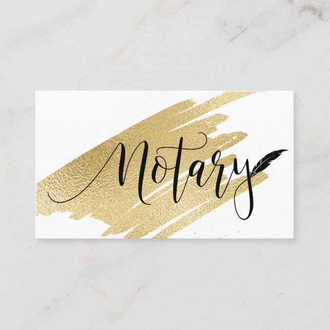 *~* Gold NOTARY PHOTO Pen Feather Signing Agent Business Card (Front)
