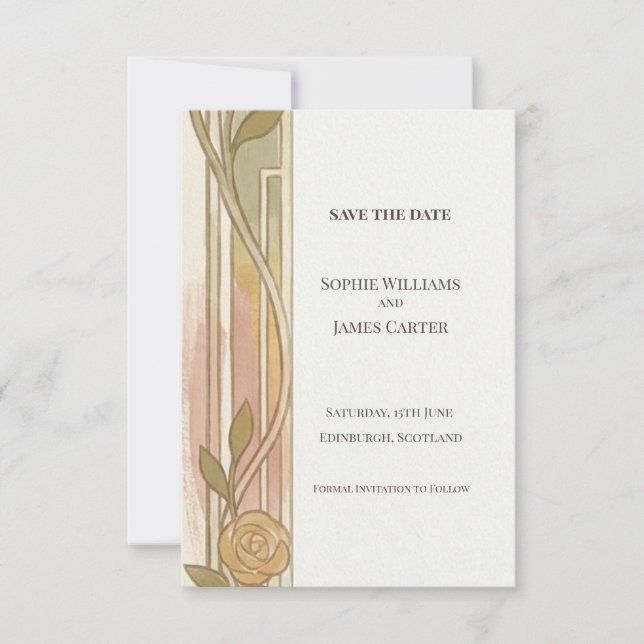 Gold Nouveau Floral Save The Date (Front)