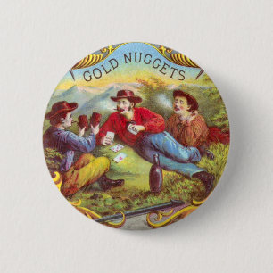 Gold Nuggets: Antique Cigar Label Wild West Art 6 Cm Round Badge