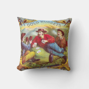 Gold Nuggets: Antique Cigar Label Wild West Art Cushion