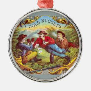 Gold Nuggets: Antique Cigar Label Wild West Art Metal Tree Decoration