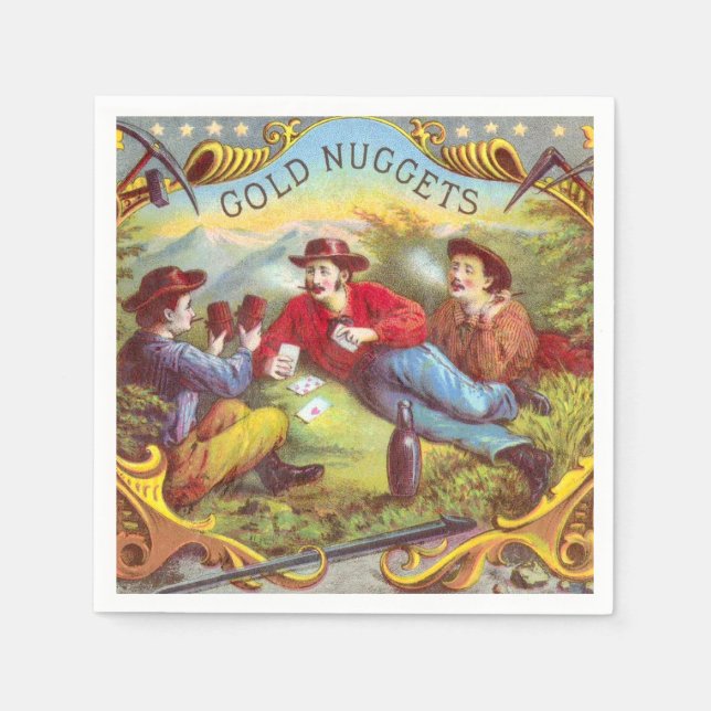 Gold Nuggets: Antique Cigar Label Wild West Art Napkin (Front)