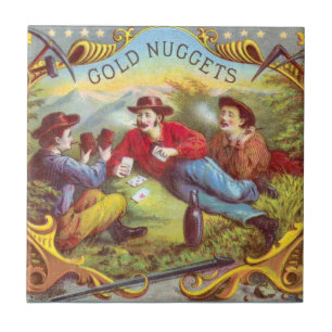 Gold Nuggets: Antique Cigar Label Wild West Art Tile