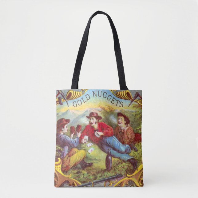 Gold Nuggets: Antique Cigar Label Wild West Art Tote Bag (Front)