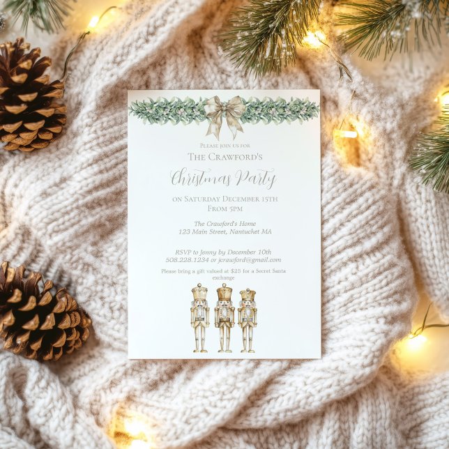 Gold Nutcracker and Mistletoe Christmas  Invitation (Gold Nutcracker Christmas Invitation)