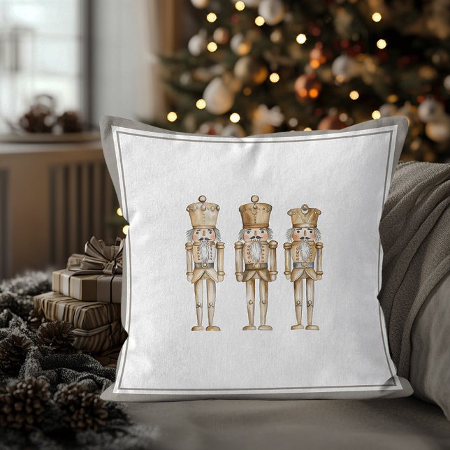 Gold Nutcracker Ballet Christmas Festive Holiday  Cushion (Gold Nutcracker traditional Christmas throw pillow)