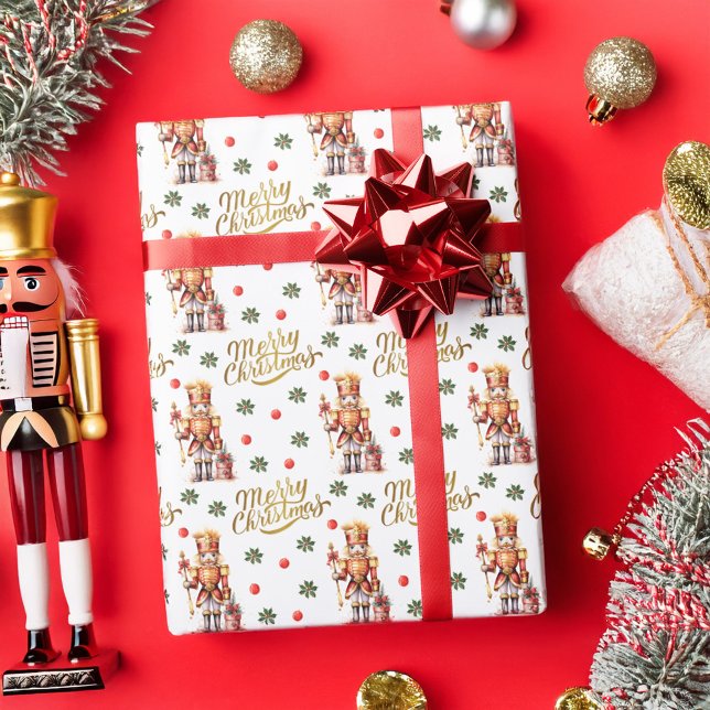 Gold Nutcracker Festive Merry Christmas Wrapping Paper (Gold Nutcracker Festive Merry Christmas Wrapping Paper)