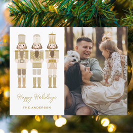 GOLD NUTCRACKERS WITH PHOTO CHRISTMAS POSTCARD