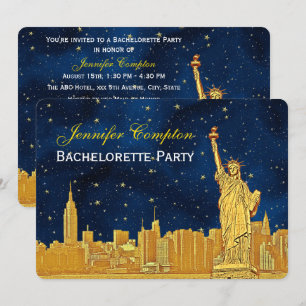 Gold NYC Skyline #2 Blue Starry BG H Bridal Shower Invitation