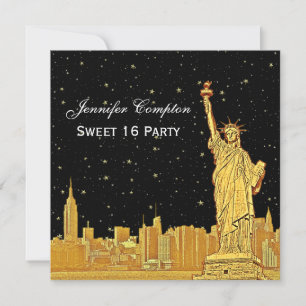 Gold NYC Skyline #2 Etch Starry DIY BG SQ Sweet 16 Invitation