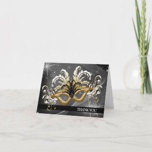 Gold NYE Masquerade Ball Thank You Note Card