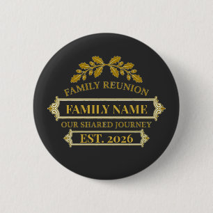 Gold Oak Leaf Family Reunion Custom Name and Year 6 Cm Round Badge