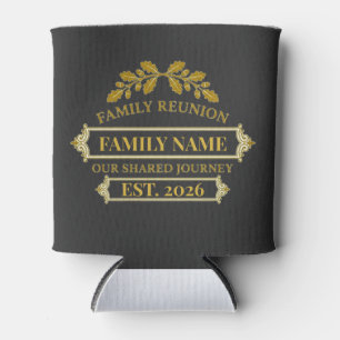 Gold Oak Leaf Family Reunion Custom Name and Year Can Cooler