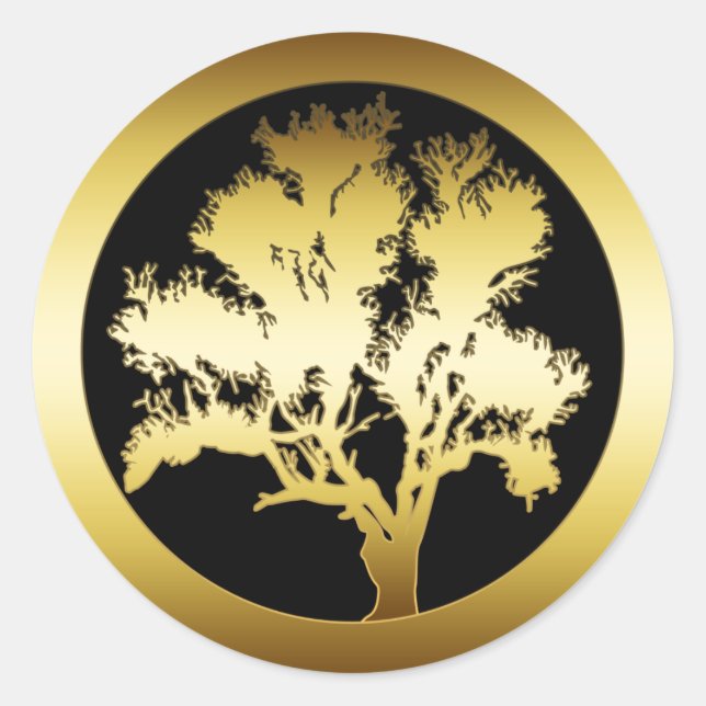 GOLD OAK TREE CLASSIC ROUND STICKER (Front)
