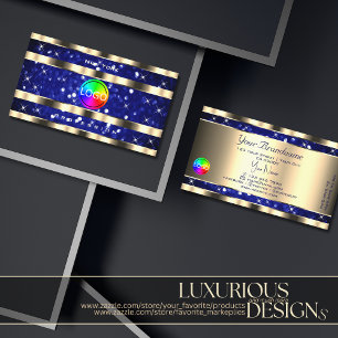 Gold Ocean Blue Glitter Luminous Stars add Logo Business Card