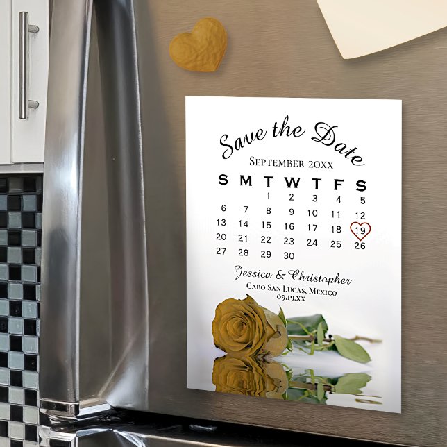 Gold Ochre Rose Save the Date Calendar Magnet (Creator Uploaded)
