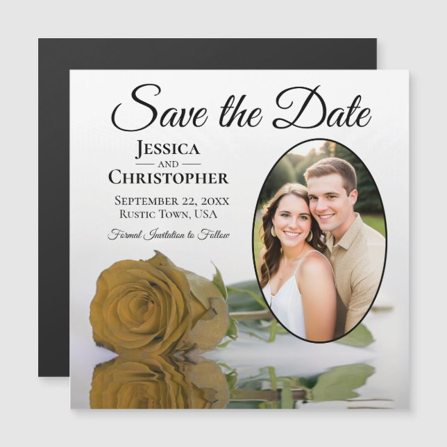 Gold Ochre Rose Wedding Save The Date Photo Magnet (Front/Back)