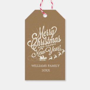 Gold Ochre Vintage Merry Christmas Happy New Year Gift Tags