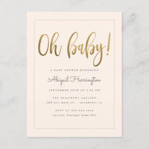 Gold Oh Baby Peach Gender Neutral Baby Shower Invitation Postcard