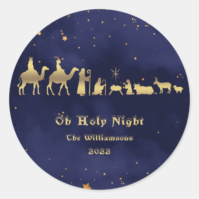 Gold Oh Holy Night Customised Christmas Classic Round Sticker (Front)