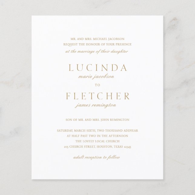 Gold Old Money Elegant Budget Wedding Invitation Flyer (Front)