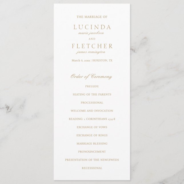 Gold Old Money Elegant Wedding Programme (Front)