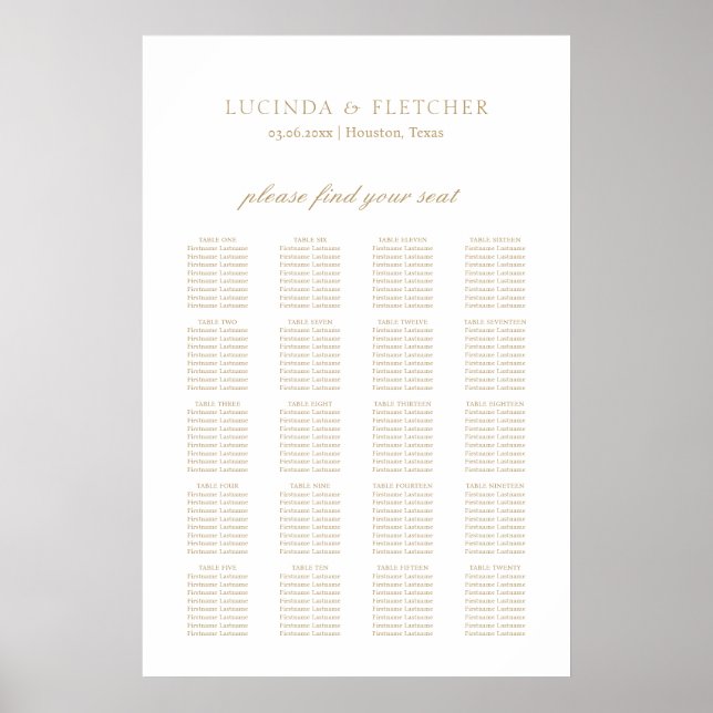Gold Old Money Elegant Wedding Seating Chart (Front)