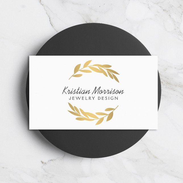 Gold Olive Branch Wreath Logo Business Card (Creator Uploaded)