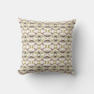 Gold Olive Burgundy Beige on White SmallTiles Cushion