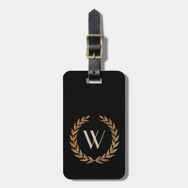 Gold Olive Wreath Monogrammed Luggage Tag (Front Vertical)