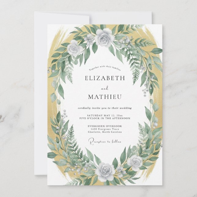 Gold Olive Wreath Wedding Invitation (Front)