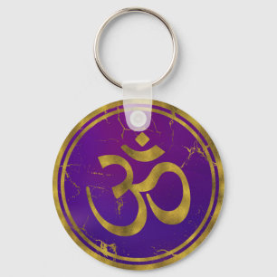 Gold OM symbol - Aum, Omkara on Purple/Indigo Key Ring