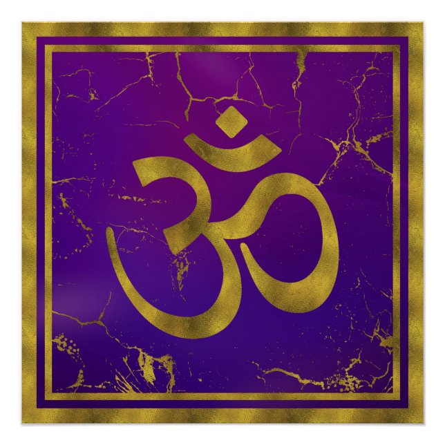 Gold OM symbol - Aum, Omkara  on Purple/Indigo Poster (Front)