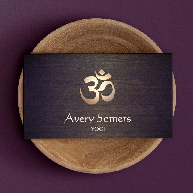 Gold Om Symbol Yoga and Meditation Wood Look Business Card (Creator Uploaded)