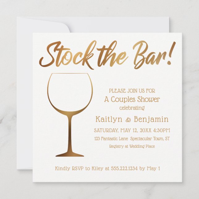 Gold Ombre and White Couples Stock the Bar Shower Invitation (Front)