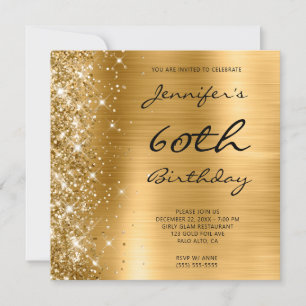 Gold Ombre Foil Left Glitter 60th Birthday Invitation