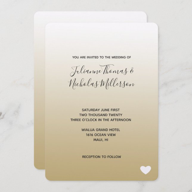 Gold Ombre Heart Wedding Invitation (Front/Back)