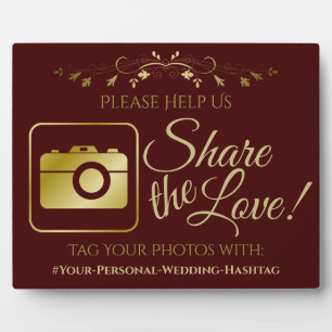 Gold on Auburn Wedding Photo Share Hashtag Sign Plaque