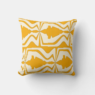 Gold on Beige Horizontal Large Abstract Sound Wave Cushion