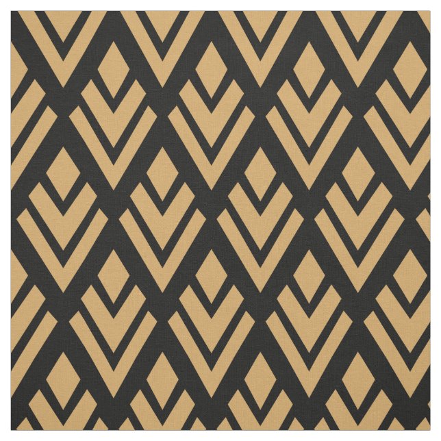 Gold on Black Art Deco Geometric Pattern Fabric (Swatch)