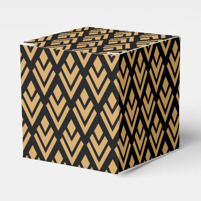 Gold on Black Art Deco Geometric Pattern Favour Box (Front Side)