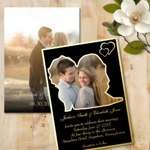Gold on Black Bride and Groom Shape Photo Wedding