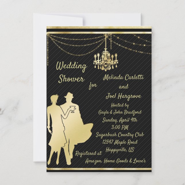 Gold on Black Couples Wedding Shower Invitation (Front)