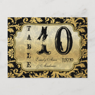 Gold on Black Damask Swirls Table Number Postcard