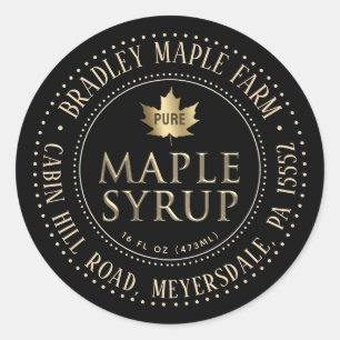 Gold on Black Dotted Border Maple Syrup Label