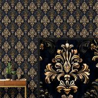 Gold on Black Dramatic Gothic Damask