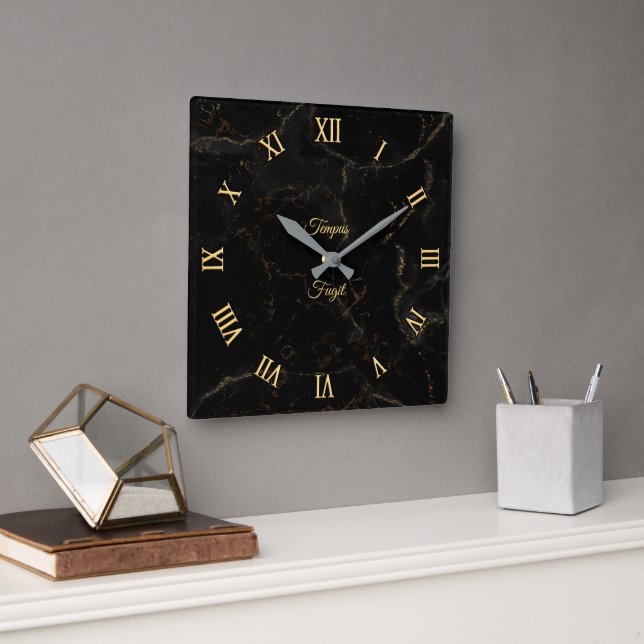Gold on black marble Wall Clock (customisable) (Office)
